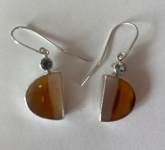 Half-Moon Agate Sapphire Statement Earrings