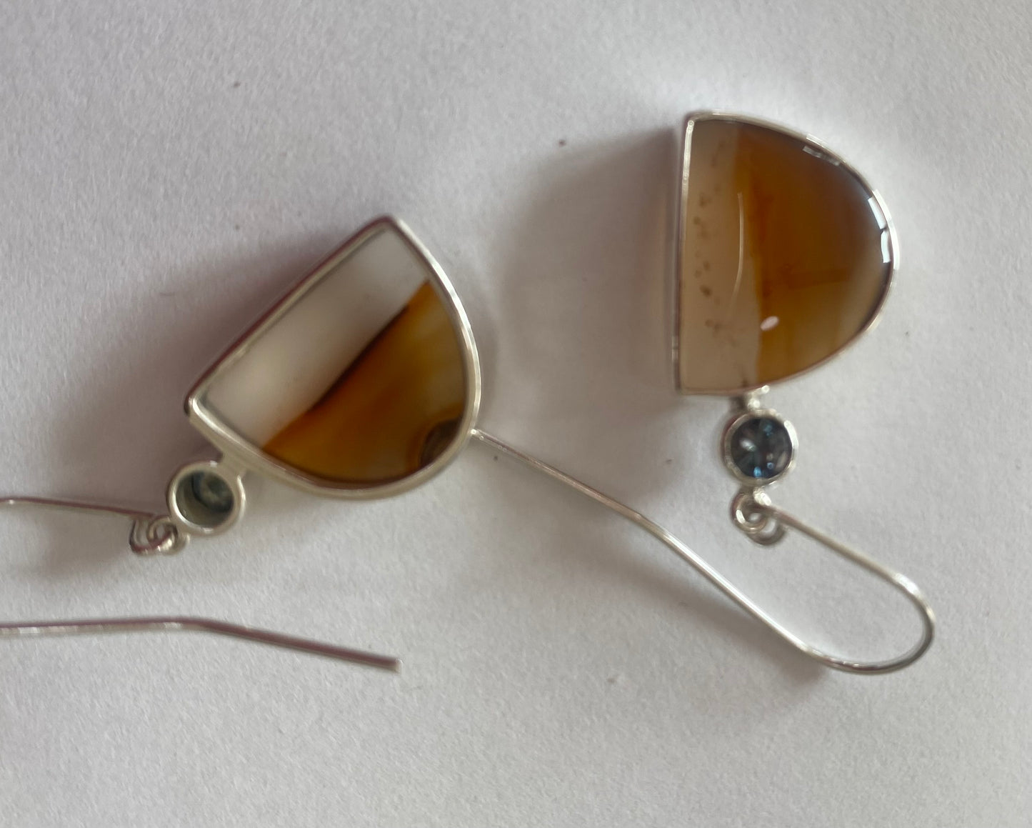 Half-Moon Agate Sapphire Statement Earrings