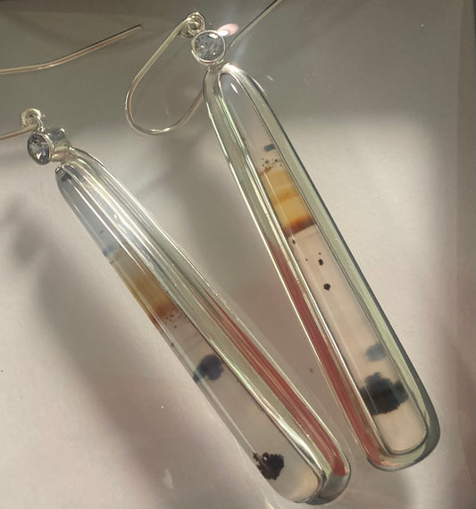 Long Tapered Teardrop Agate Sapphire Earrings