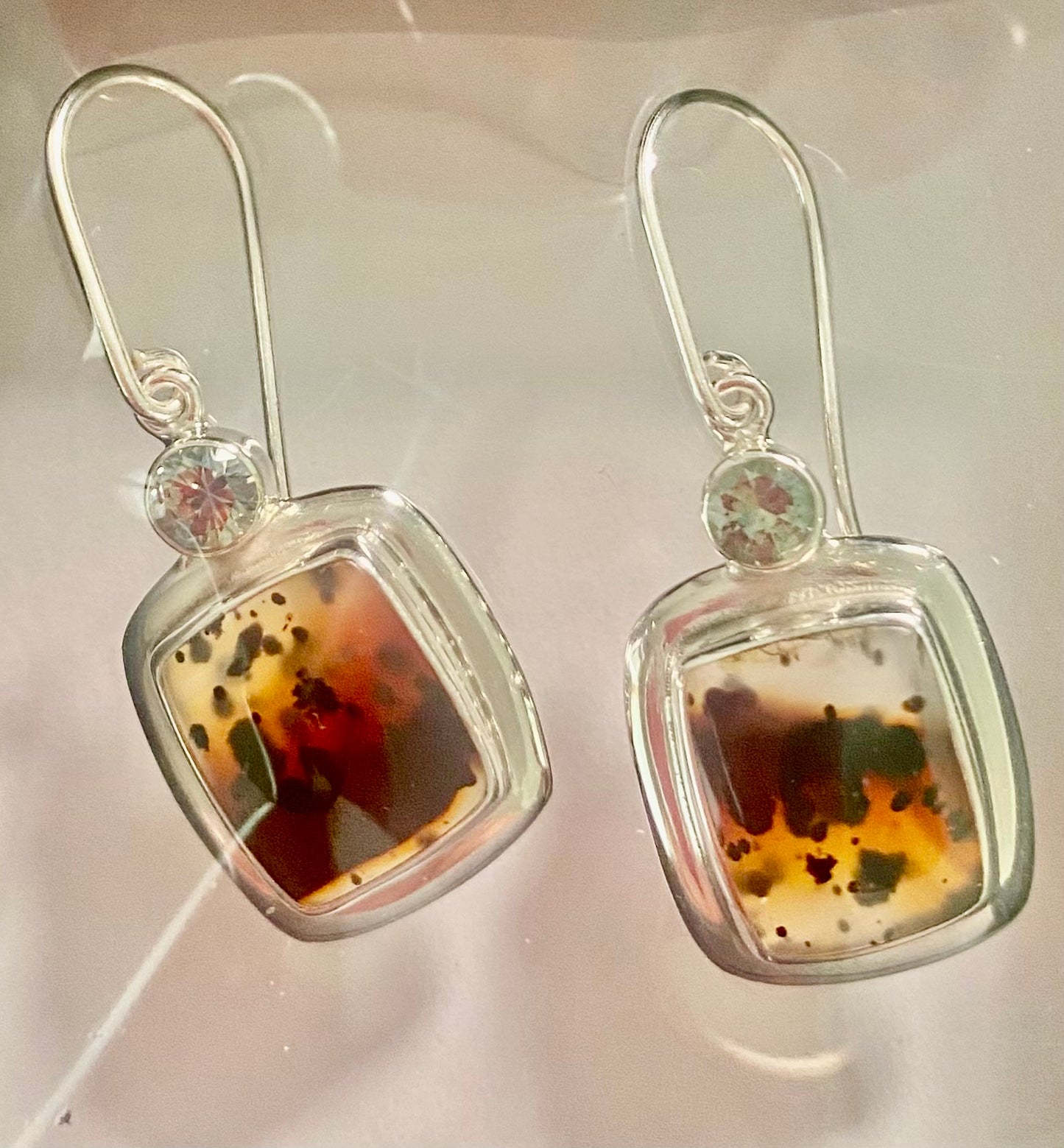 Geometric Rectangular Agate Sapphire Earrings