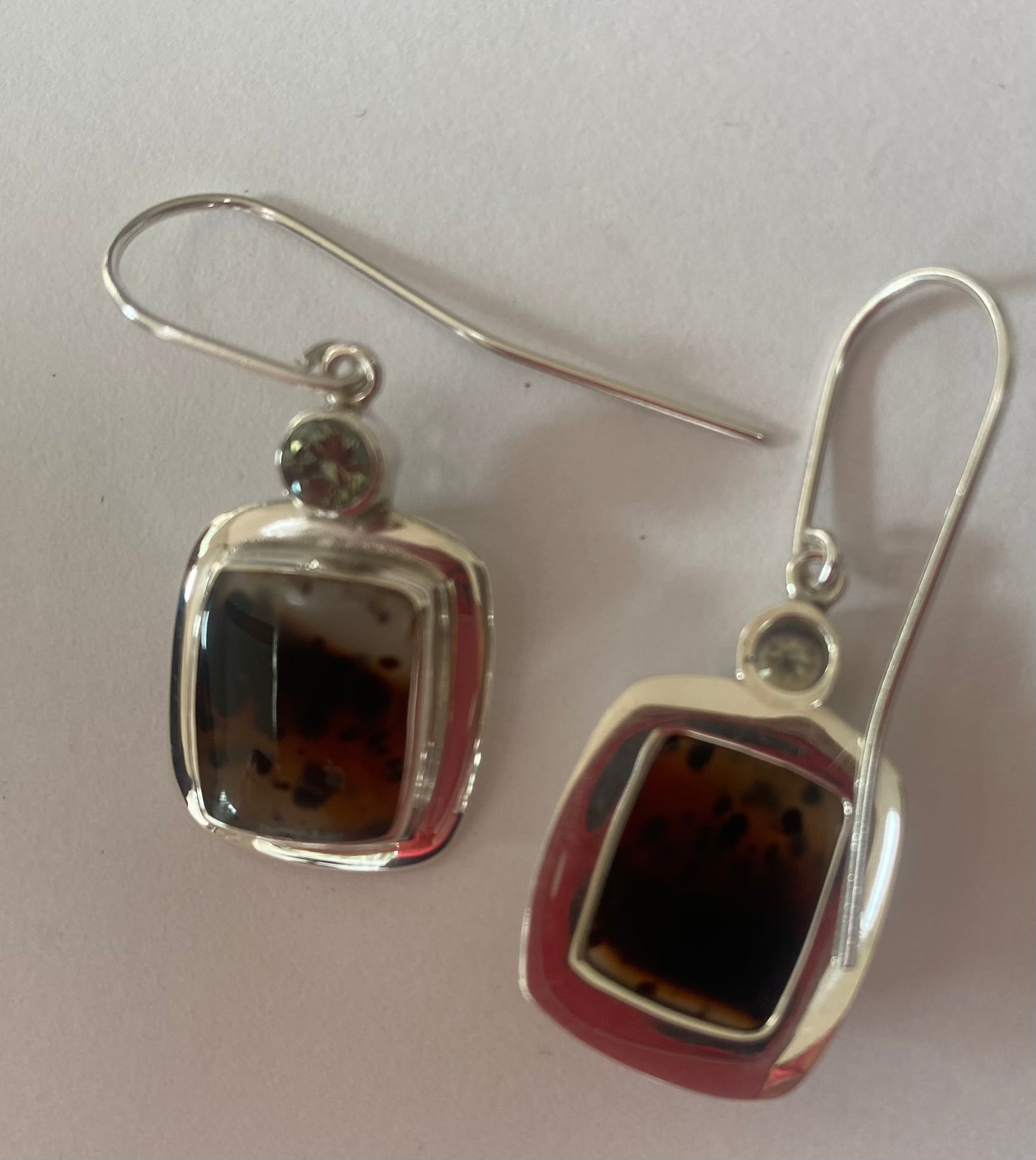 Geometric Rectangular Agate Sapphire Earrings