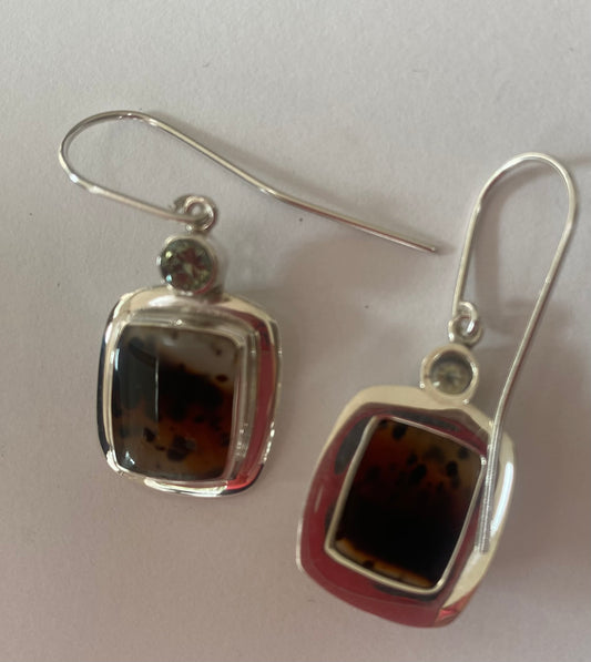 Geometric Rectangular Agate Sapphire Earrings