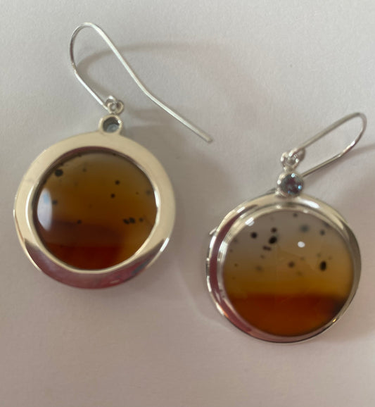 Round Bezel Montana Agate and Montana Sapphire Earrings
