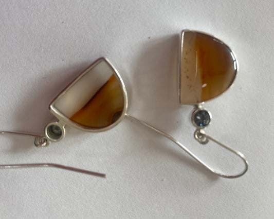 Half-Moon Agate Sapphire Statement Earrings