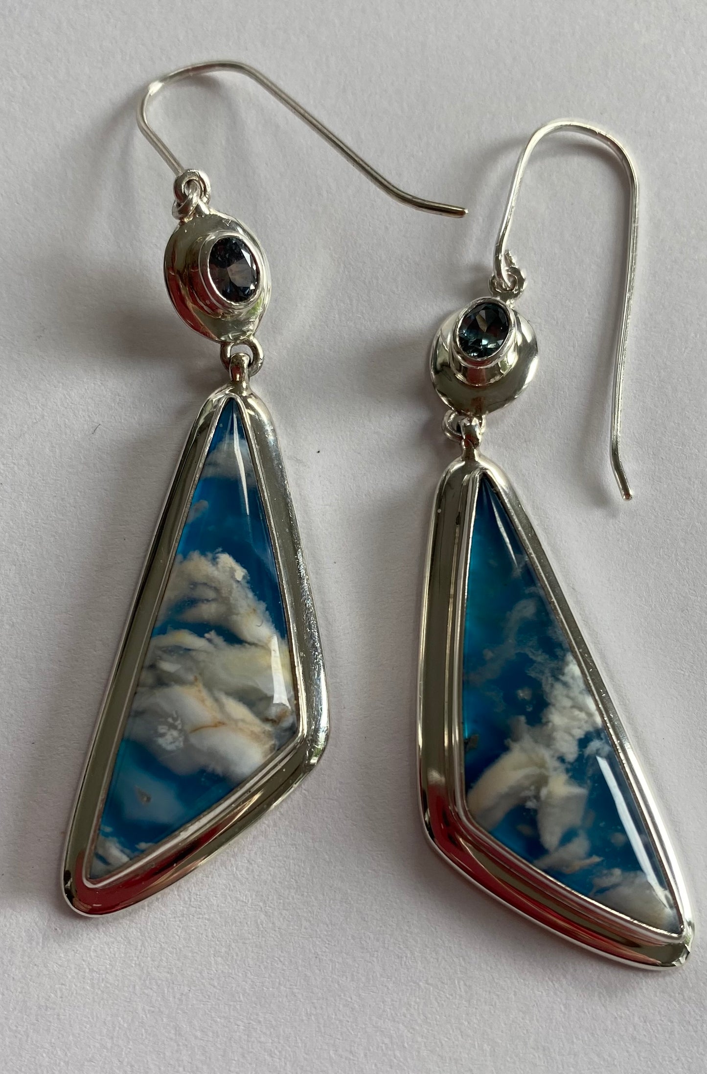 Triangular Sky Agates Earrings, Hint of Lavender in Sapphires