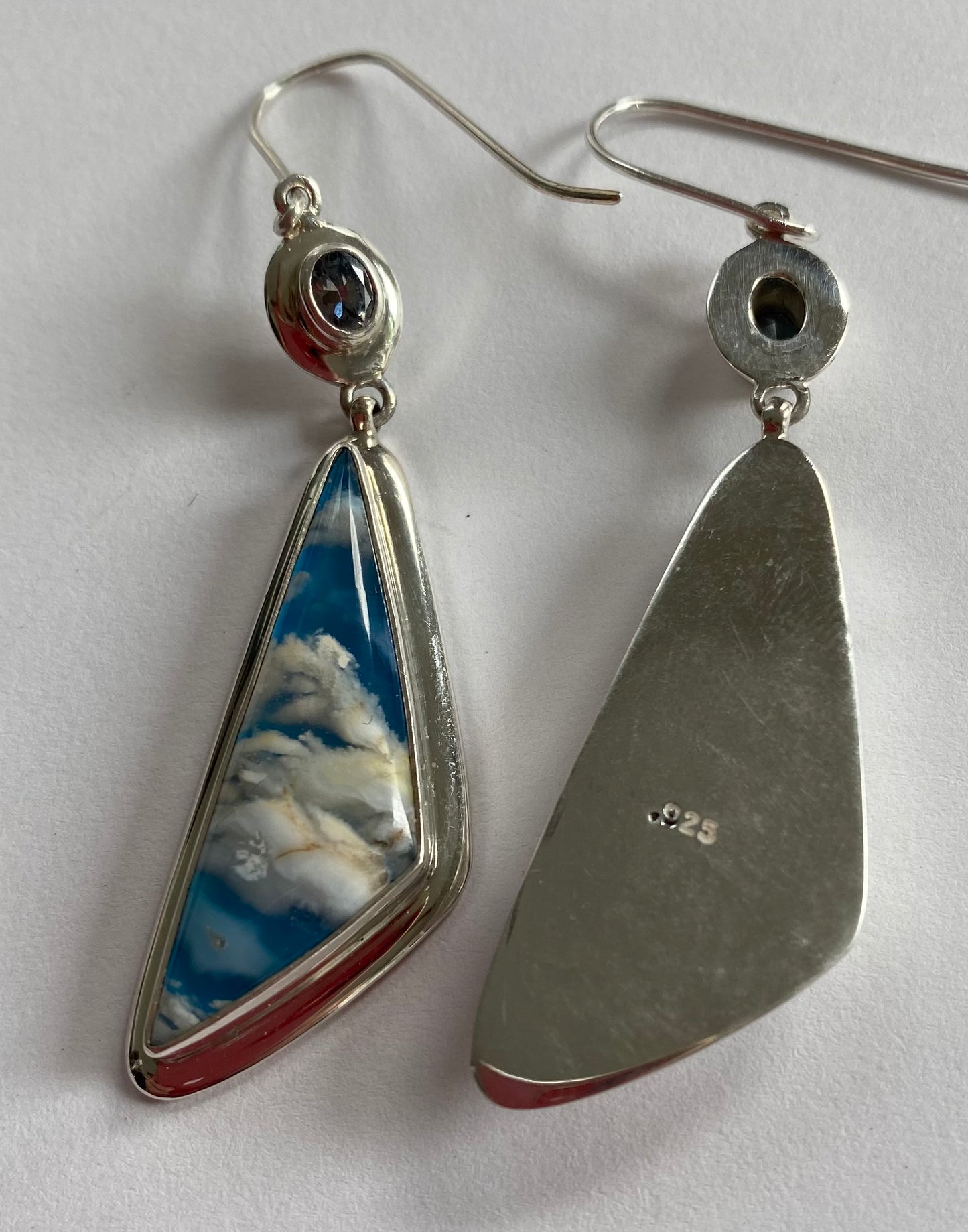 Triangular Sky Agates Earrings, Hint of Lavender in Sapphires
