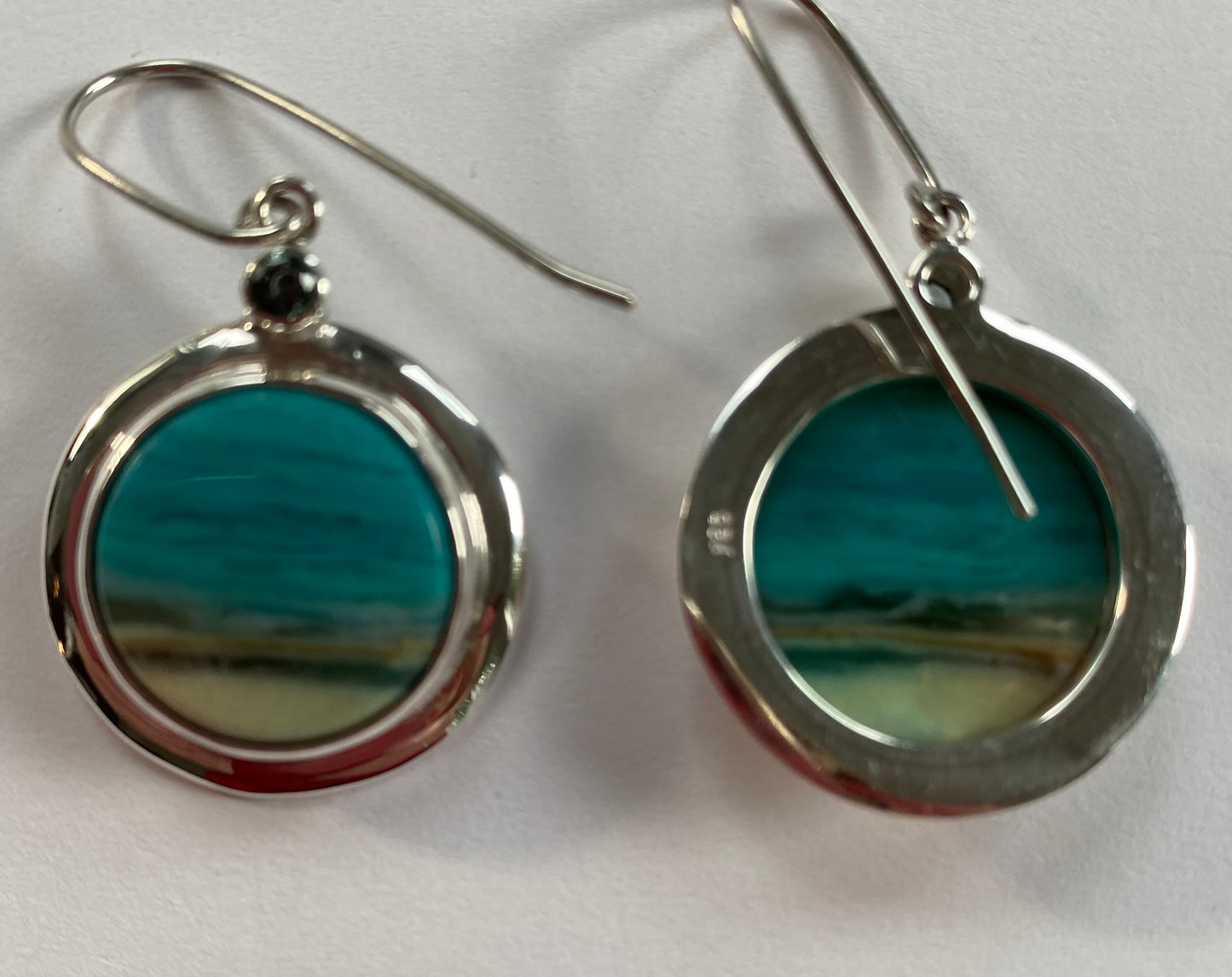 Round Bezel Wood Opal Drop Earrings